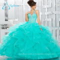 Dos piezas de lentejuelas Beading Ball Gowns Blue Puffy Quinceanera Vestidos